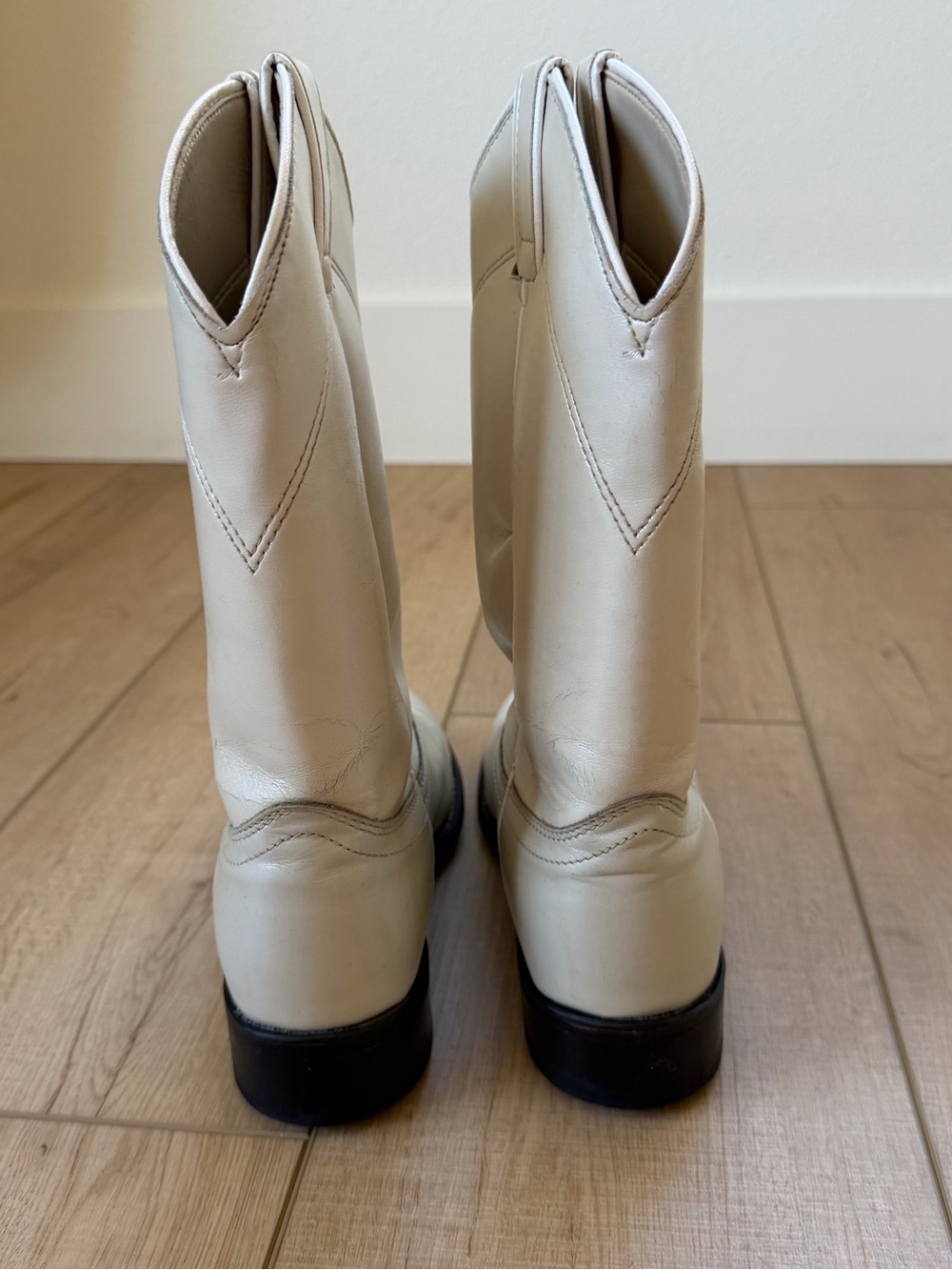Laredo Women’s 7 Ivory Pearl White Cowboy Boots USA Vintage Western Leather - Picture 6 of 9